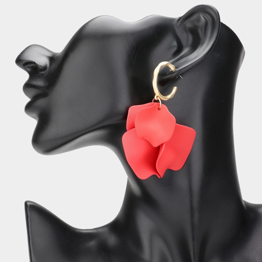 Gold Petal Link Dangle Drop Down Statement Earrings